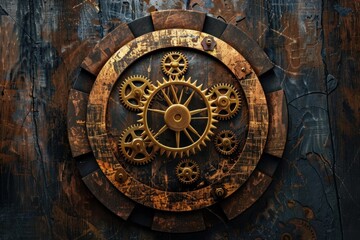 Obraz premium Intricate gear system representing industry and ingenuity in a vintage steampunk design