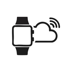 Wearable Device Cloud Sync Icon. This modern gadget wirelessly transfers data to storage. Symbolizes IoT, connected information, and digital ecosystems.