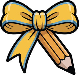 Coquette pencil with bow clipart &mdash; a cute hand-drawn vector illustration perfect for teachers, Teacher Appreciation gifts, and back-to-school designs, created in a charming flat style.