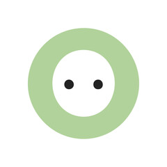 Green Circle Dot Icon. A simple graphic design featuring a light green outer ring with two black dots inside a white center. Evokes a smiling face or a power socket.