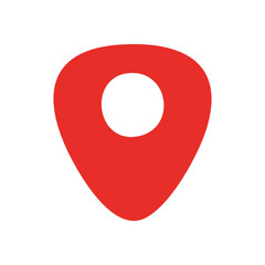 Red Location Pointer Icon. A vibrant crimson map marker on a clean white background. It symbolizes exact positioning, presence, and guiding directions.