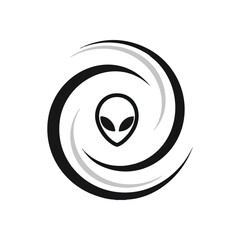 Extraterrestrial Swirl Vortex. A minimalist graphic portrays an otherworldly being encircled by a dynamic spiral, evoking sci-fi adventure, deep mystery, and uncharted realms.