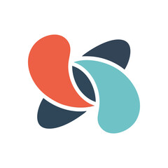 Dynamic Interlocking Shapes Icon. Vibrant abstract illustration with interwoven red, dark blue, and aqua elements. Represents collaboration, synergy, and digital innovation.