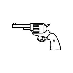 Classic Revolver Weapon Outline Icon. Simple vintage firearm illustration. This handgun graphic symbolizes protection, frontier spirit, and danger.