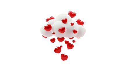 3d white cloud raining red hearts romantic concept  
