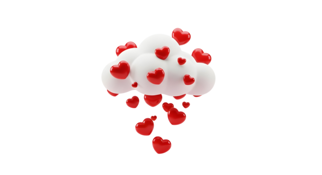 3d white cloud raining red hearts romantic concept  
