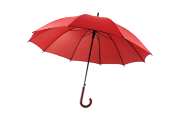 Bright red umbrella against black background perfect for rainy day protection imagery needed