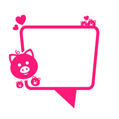 pink speech box frame and cute pig icon
