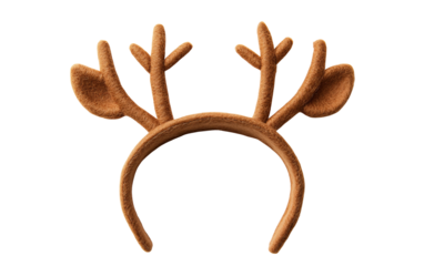 Cute novelty headband featuring reindeer antlers and felt ears crafted for seasonal dress up costumes festive gatherings and joyful winter occasions isolated on transparent background PNG