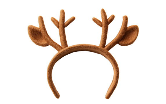 Cute novelty headband featuring reindeer antlers and felt ears crafted for seasonal dress up costumes festive gatherings and joyful winter occasions isolated on transparent background PNG - Powered by Adobe