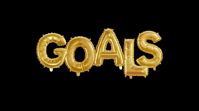 Goal message in foil balloon golden words on  black background