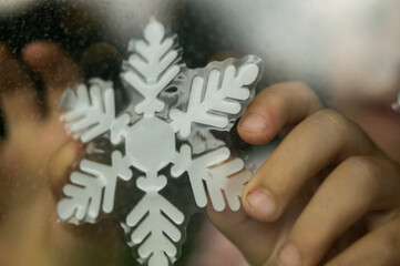 detail of a snowflake-shaped sticker