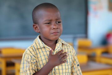 Classroom moment with child chest pain, heart disease child context