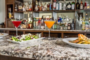 food and drink at bar