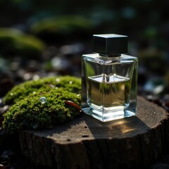 Perfume Bottle with Moss and a Water Droplet