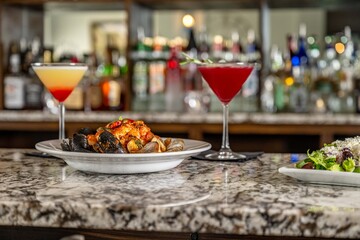 food and drink at bar
