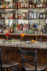 food and drink at bar