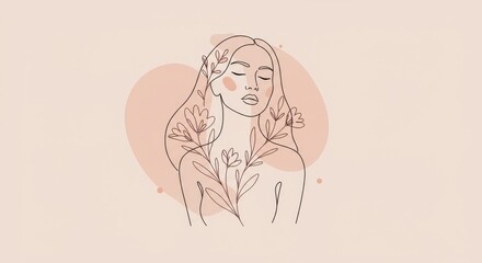 Obraz premium Woman with flowers and closed eyes in soft, minimalist illustration 