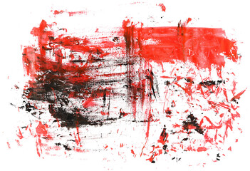 photo black and red grunge brush strokes acrylic paint, isolated on white background, clipping path	