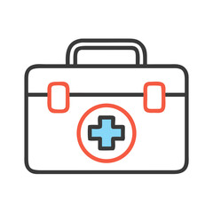 Fototapeta premium First aid kit medical emergency supplies healthcare equipment safety box health kit icon vector