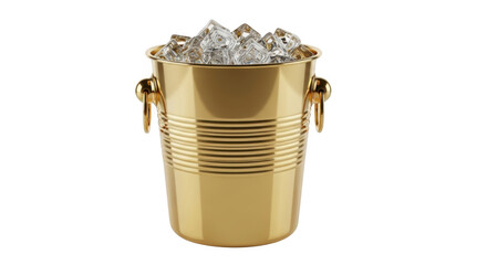 Elegant gold champagne ice bucket filled with crushed ice isolated on transparent background