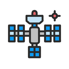 Satellite orbiting earth space station communication technology exploration icon vector design