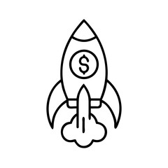 Financial rocket launch startup business investment growth success dollar sign icon vector design