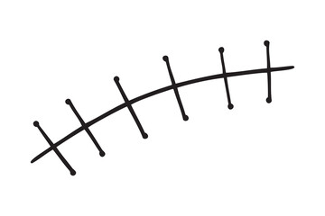 Rough seam, scar, cut, patch doodle hand drawn line Halloween element. Simple black line vector drawing