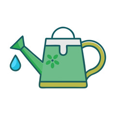 Watering can vector illustration for gardening and plant care with water drop and flower design element