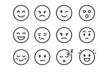Emotion Icons Collection. Line style icons of emotions and expressions: smile, frown, wink, surprised face; laughing, crying,