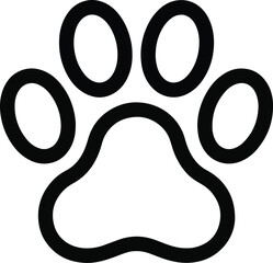Minimalist Paw Print Icon in Bold Line Art Style, Isolated on White