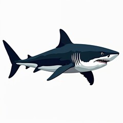 Obraz premium Illustration of great white. Powerful marine predator swims with sharp teeth. Oceanic animal isolated on white background. Underwater life concept. Danger sea creature.