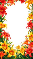 Floral frame of orange and yellow lilies
