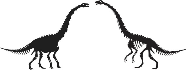 Two black silhouettes of long neck dinosaurs facing each other on transparent background © nhpvect02