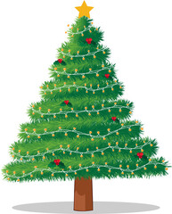 Modern flat illustration Christmas tree transparent background