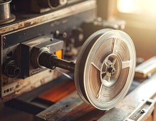 Vintage film reel mechanism close-up display
