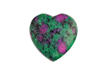 Heart shaped ruby in zoisite stone with green, pink and black natural texture.