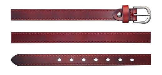 Elegant burgundy leather belt with smooth gradient texture and silver buckle, perfect for fashion accessories, product design, banner, or presentation use.