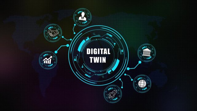 Futuristic Concept of digital twine with Digital Network and Global Connectivity on world map background .