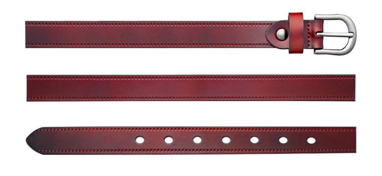 Elegant burgundy leather belt with smooth gradient texture and silver buckle, perfect for fashion accessories, product design, banner, or presentation use.