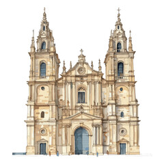 Fototapeta premium Cathedral of Santiago de Compostela. Cathedral of Santiago de Compostela watercolor vector illustration