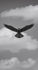 Obraz premium Black and white falcon soaring with wings spread