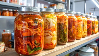 Other cultured vegetables temperature controlled environment, traditional fermentation vessels containing kimchi sauerkraut