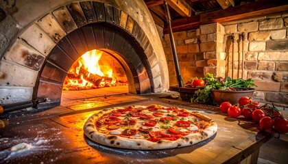 Traditional woodfired pizza oven reaching optimal temperature authentic Neapolitan style pizza preparation