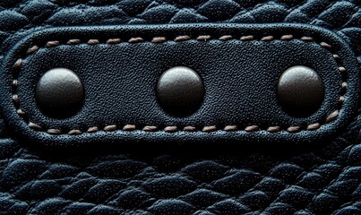 Close-up of dark leather with stitching and rivets