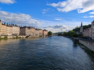 Obraz premium Saone River with historic buildings in Lyon