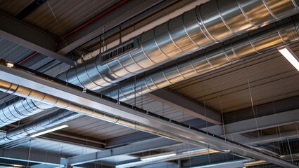 HVAC System Ductwork Installation in Modern Industrial Building Interior