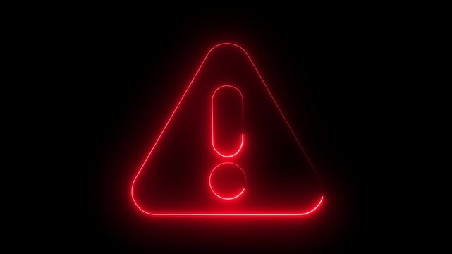 glowing light neon blue color warning attention icon animation danger risk alert road warning sign stop error signal emergency issue sign symbol ,Neon warning icon animation. 4k video - Powered by Adobe