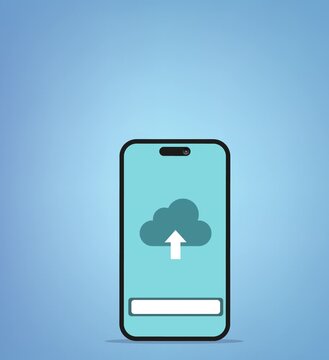 mobile phone with cloud icon upload