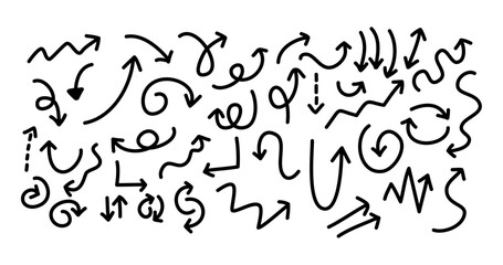 Arrow Sketch Collection: A collection of hand-drawn arrows, each with unique shapes, direction and style, showcasing the essence of direction, movement and visual guidance.